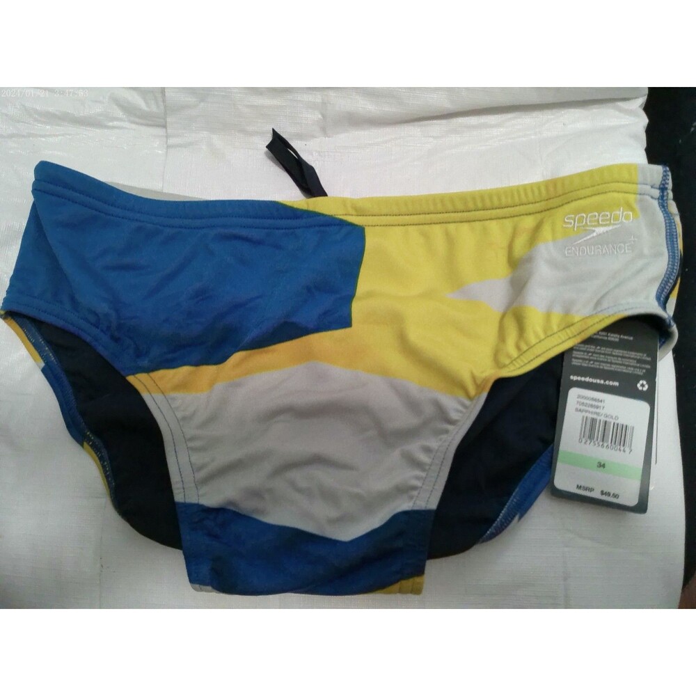 Speedo Men's Swim Brief Size 34 Glimmer Brief Sapphire/Gold Endurance+ NIB